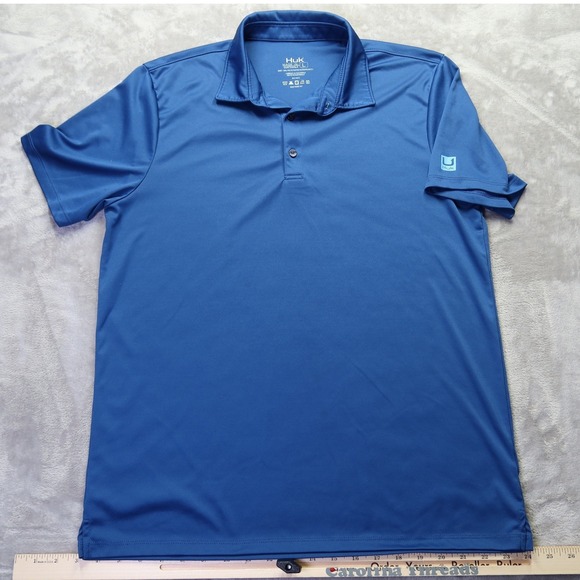 Huk Performance Polo Shirt Men's L Blue Short Sleeve Golf Fishing - Picture 2 of 7